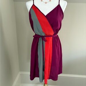 Mossimo Berry Colorblock Spaghetti Strap Mini Dress with Red and Gray Panels